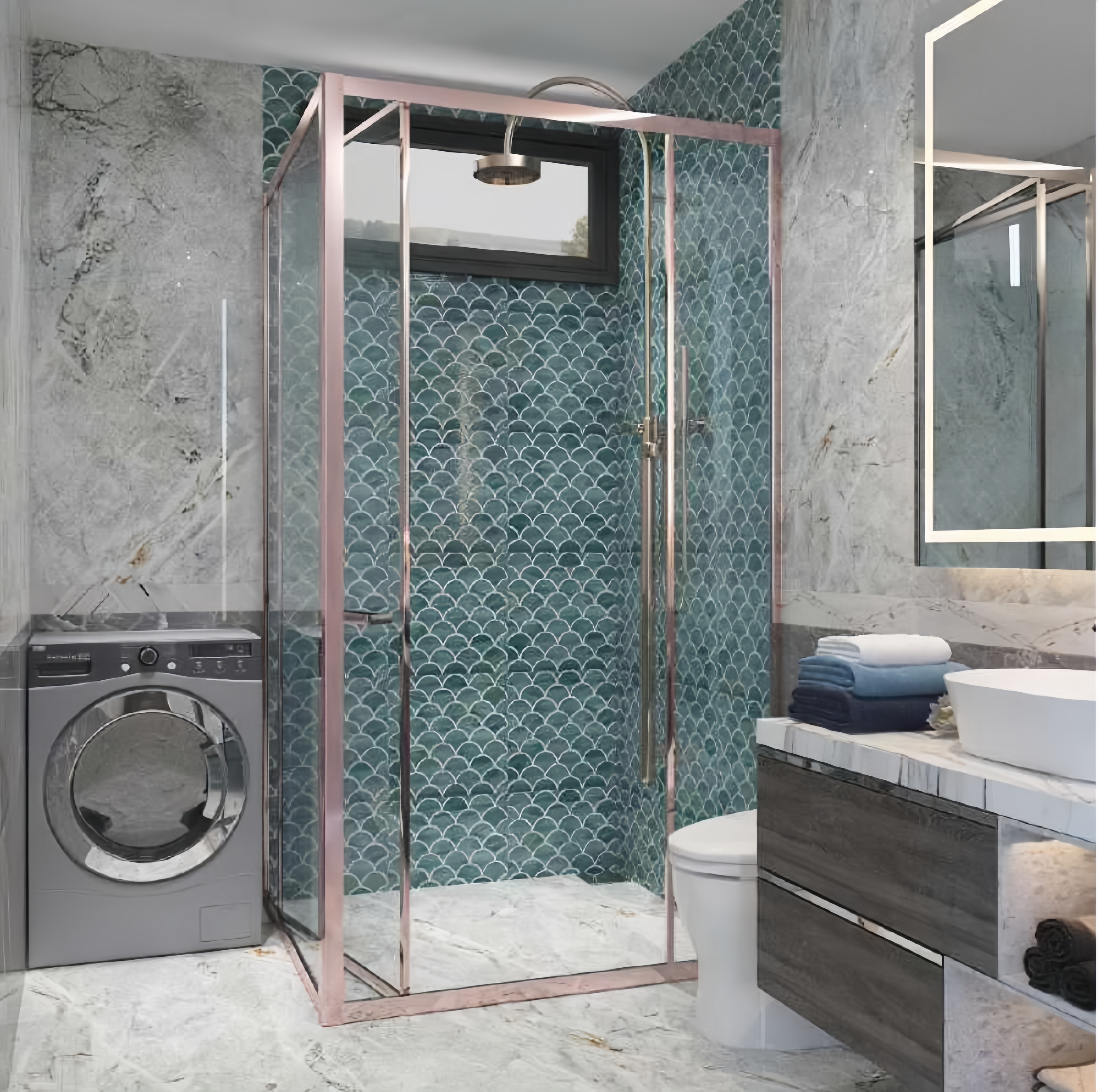 PHÒNG TẮM KÍNH CAO CẤP GÓC 90° CỬA LÙA XẾP - NHẬP KHẨU